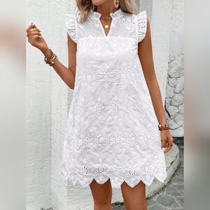 Summer Holiday Romantic White Embroidery Dress For Women